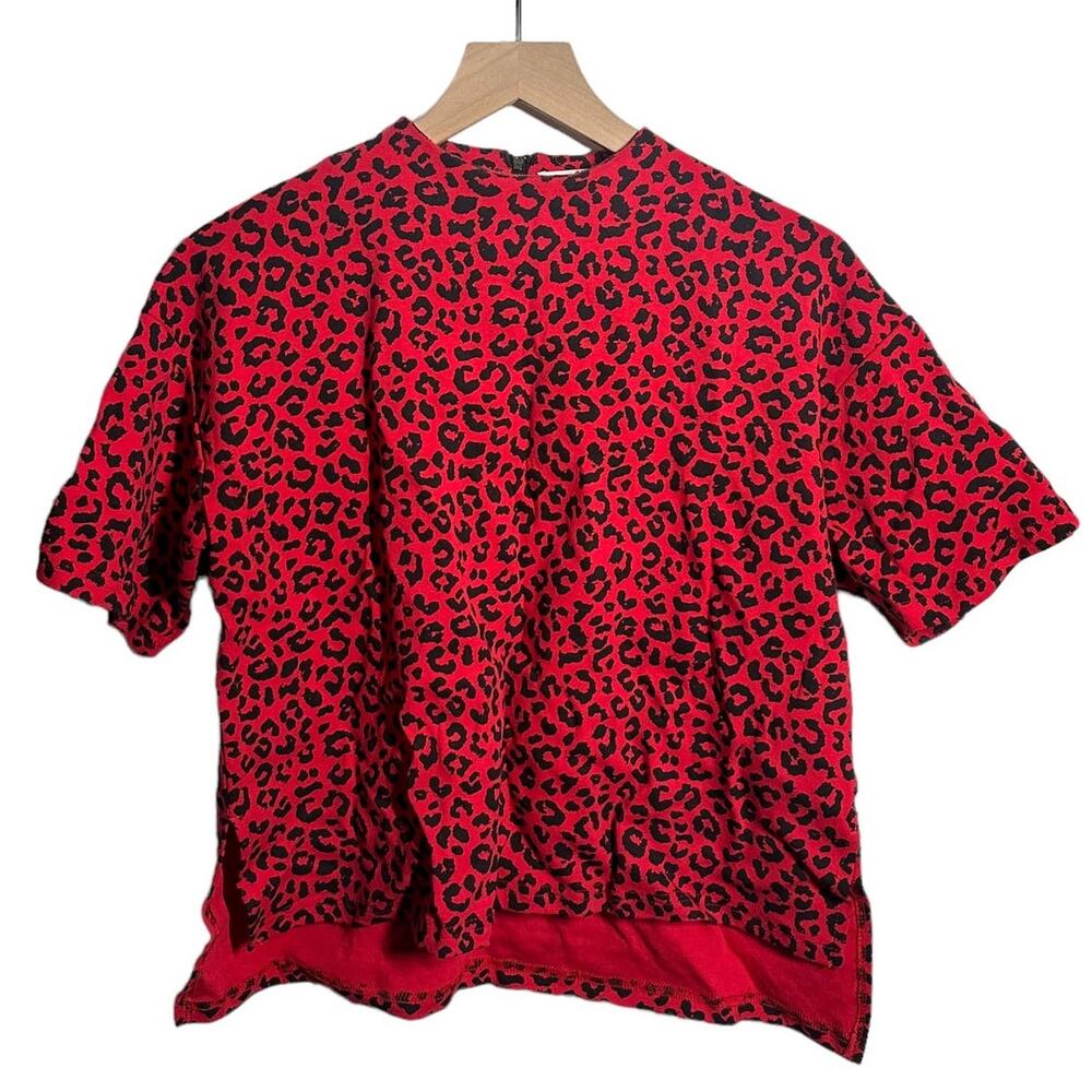 By Egreis Women's Red Black Leopard Mock Neck Top Size Medium Valentine's Day